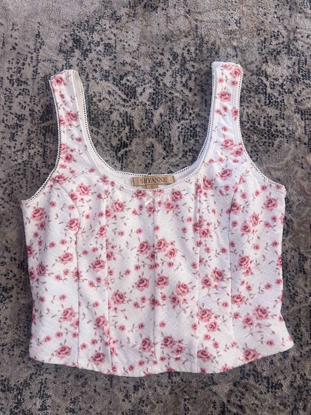 Shyanne White Tank Top with Pink Rose Print